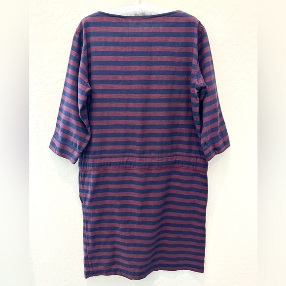 GAP | Burgundy Navy Stripe TShirt Dress Drawstring Waist Cotton NWT | Size Small - Picture 3 of 7